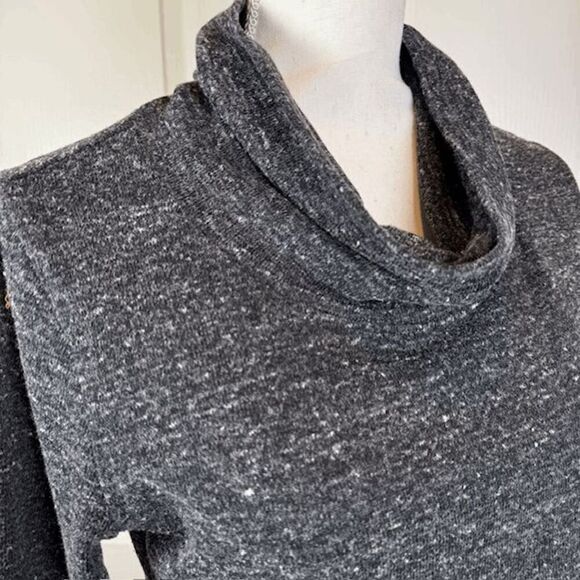 CAbi Glee Cowl Neck Sweater Cropped Long Sleeve High Low Hem Charcoal Size Small - Picture 2 of 10